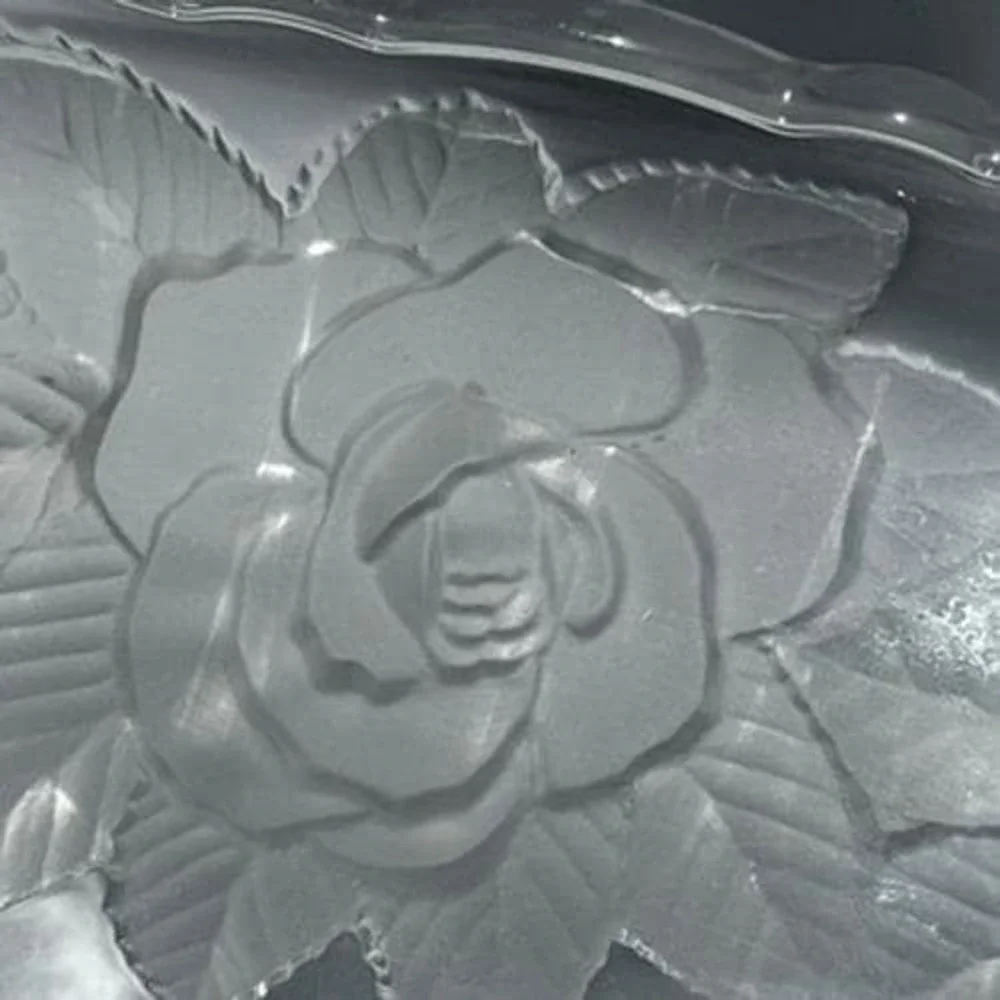 Frosted Rose Glass Serving Tray Scalloped Rectangular Floral Platter 11.5in